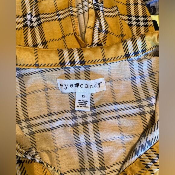 Eye Candy yellow plaid button up blouse - Picture 2 of 5